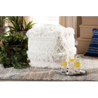 Baxton Studio Curlew-Ivory-Pouf Curlew Moroccan Inspired Ivory Handwoven Cotton Pouf Ottoman